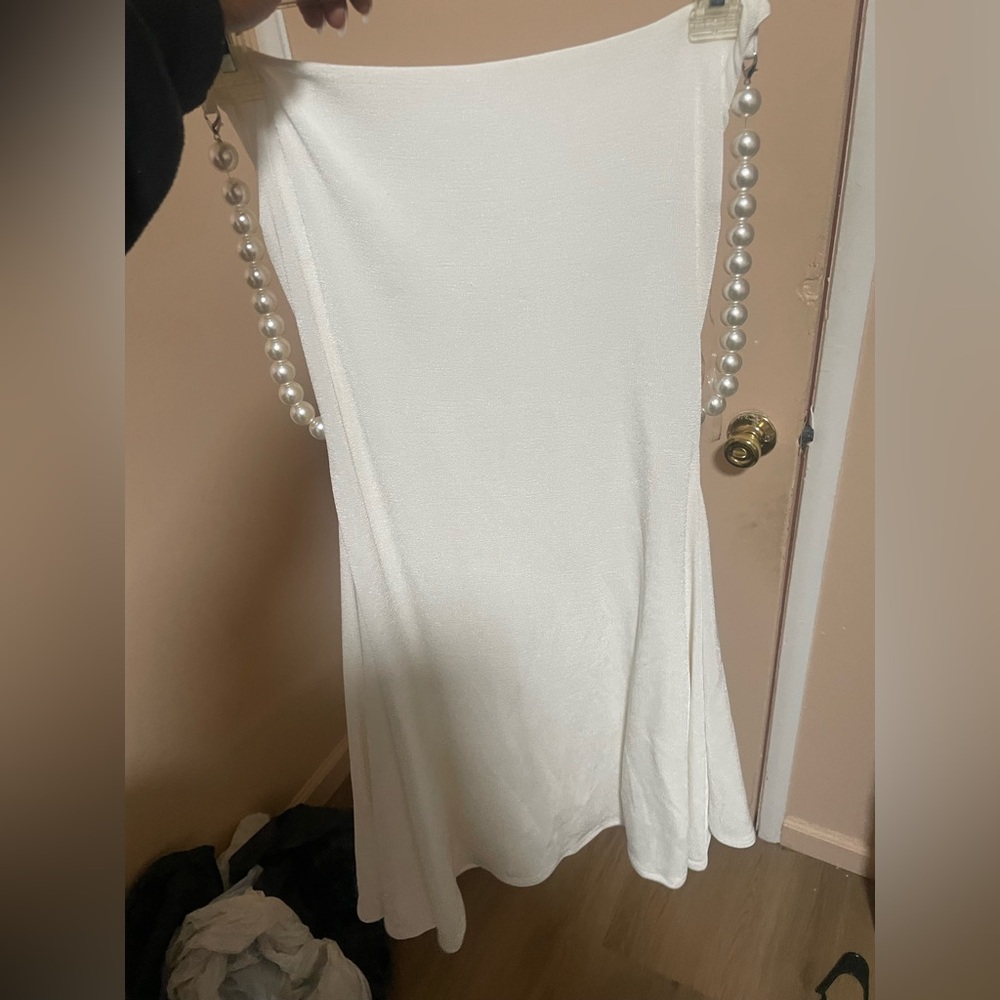 BEAUTIFUL WHITE DRESS WITH PEARL STRAPS FASHION NOVA